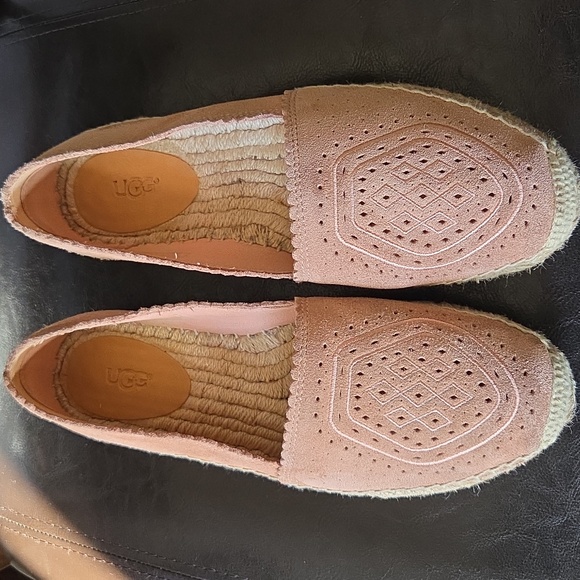 UGGS Heide Perf Soft Peach Suede Espadrille Loafers - Picture 1 of 13